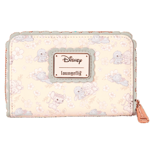 Disney Loungefly wallet with Stitch and Angel pattern on a white background
