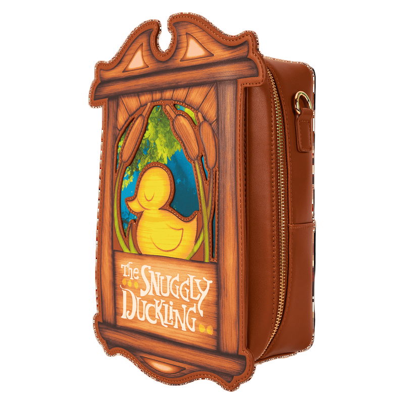 Side view of Tangled Rapunzel The Snuggly Duckling Crossbody Bag on a white background