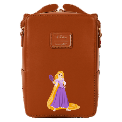 Back view of Tangled Rapunzel The Snuggly Duckling Crossbody Bag on a white background