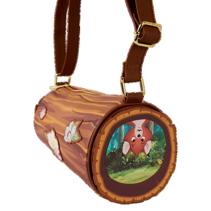 Side view of The Fox and the Hound Forest Floral Log Figural Crossbody on a white background