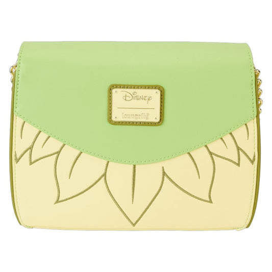Green and yellow handbag with Disney logo on a white background