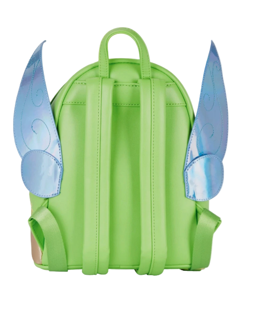 Green backpack with fairy wings on a white background
