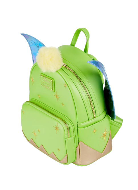 Green backpack with fairy wings and a pom-pom on a white background, featuring 'Collector's Outlet' branding.