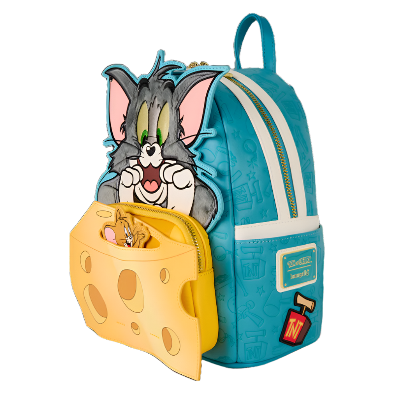 Backpack with Tom and Jerry and cheese design on a white background