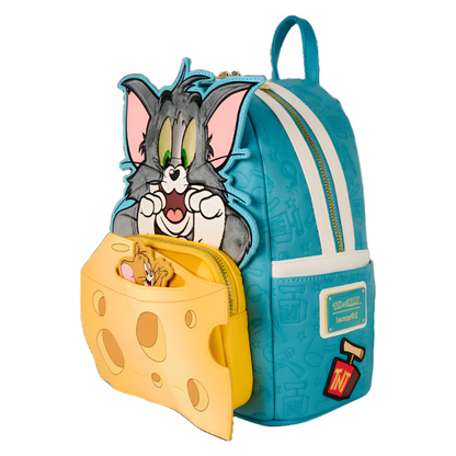 Backpack with Tom and Jerry and cheese design on a white background