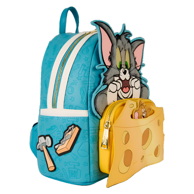 Backpack with Tom and Jerry and cheese design on a white background
