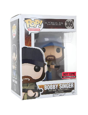 Funko Pop! vinyl figure packaging featuring Bobby Singer from Supernatural, exclusive to Hot Topic, on a white background.