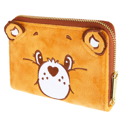 Brown wallet with bear face design on a white background