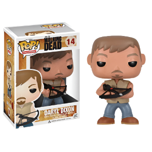 Funko Pop! vinyl figure of Daryl Dixon from The Walking Dead holding his crossbow next to its packaging on a white background
