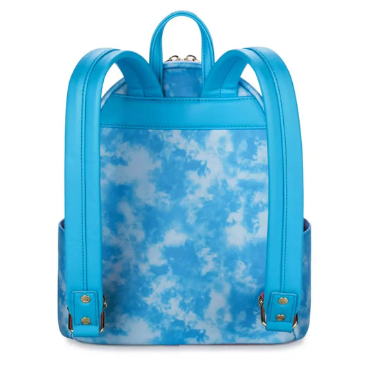 Blue backpack with cloud pattern on a white background