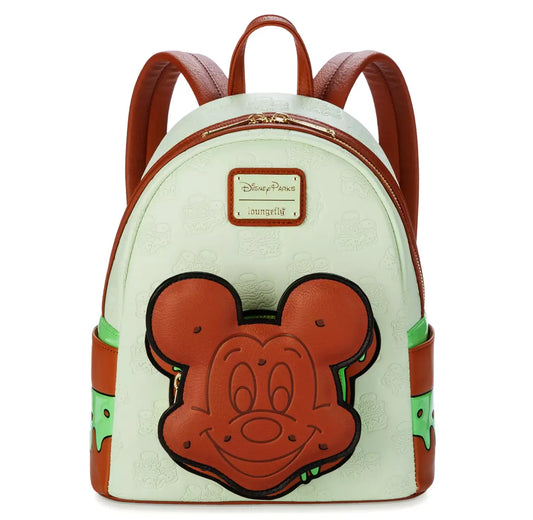 Mini backpack with MIckey Mouse as a mint ice cream sandwich design on a white background