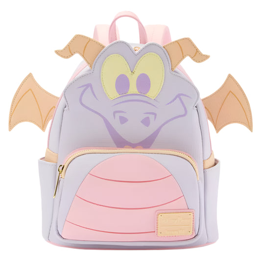 Front view of the Disney Parks Epcot Pastel Figment Mini Backpack with Figment's design on a white background
