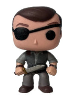 Funko Pop! vinyl figure The Governor wearing a eye patch and holding a knife on a white background