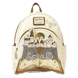 Harry Potter Spell Book Hogwarts Castle Mini Backpack design featuring a castle and open book on a white background