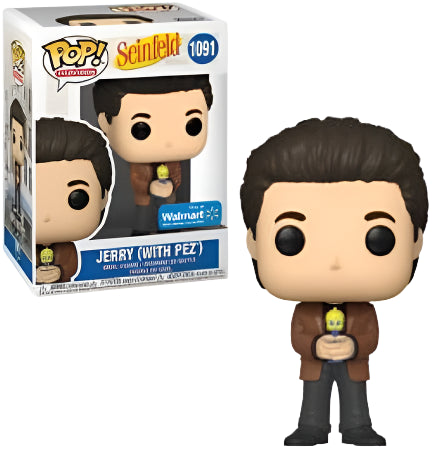 Funko Pop! vinyl figure of Jerry from Seinfeld holding Pez with packaging on a white background