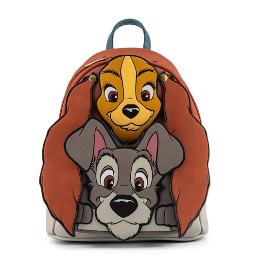Backpack with Lady and Tramp faces on a white background
