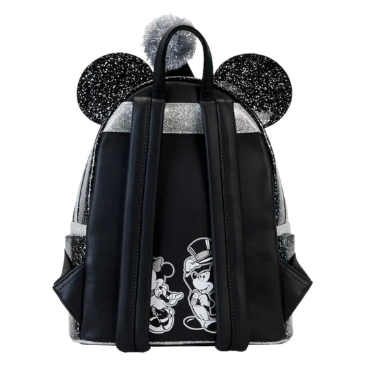 Black backpack with sparkling ears Mickey and Minnie character design on a white background