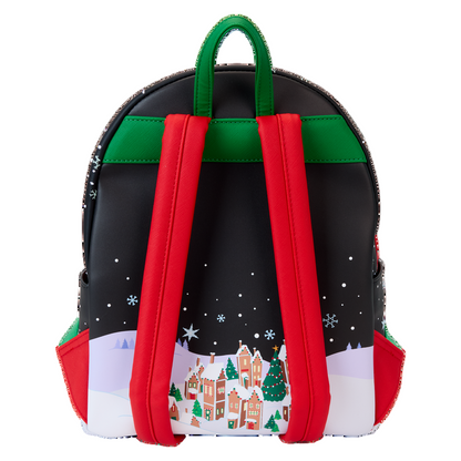 Back NBC Town Carousel backpack featuring houses and trees on a white background.