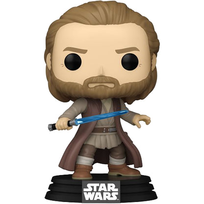 Obi-Wan-Kenobi holding his light saber on a white background