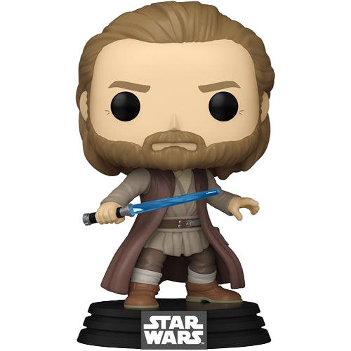 Obi-Wan-Kenobi holding his light saber on a white background