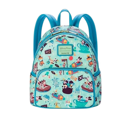 Backpack with Disney-themed character pattern on a white background