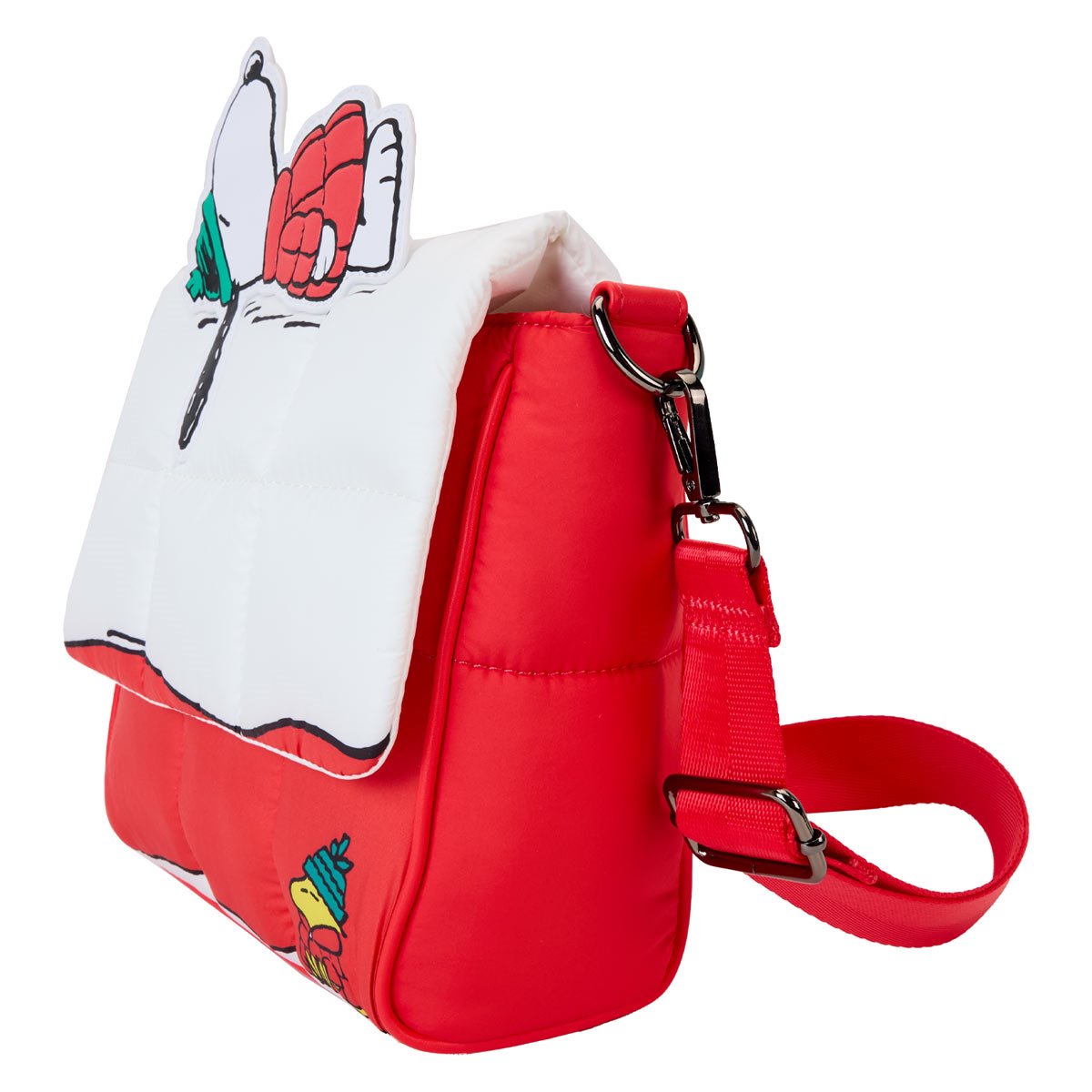 Side view of bag with Snoopy and Woodstock face on a white background
