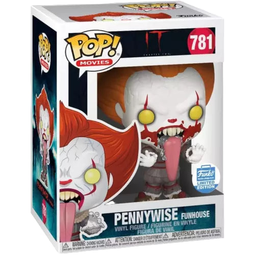 Funko Pop! Movies Pennywise figure bloody with tongue out in packaging on white background