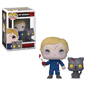 Funko Pop! vinyl figure of Gage and Church in  packaging from Pet Sematary next to its packaging on a white background