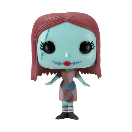 Funko Pop! vinyl figure of Sally from Disney's Nightmare Before Christmas with pink hair and light blue skin on a white background