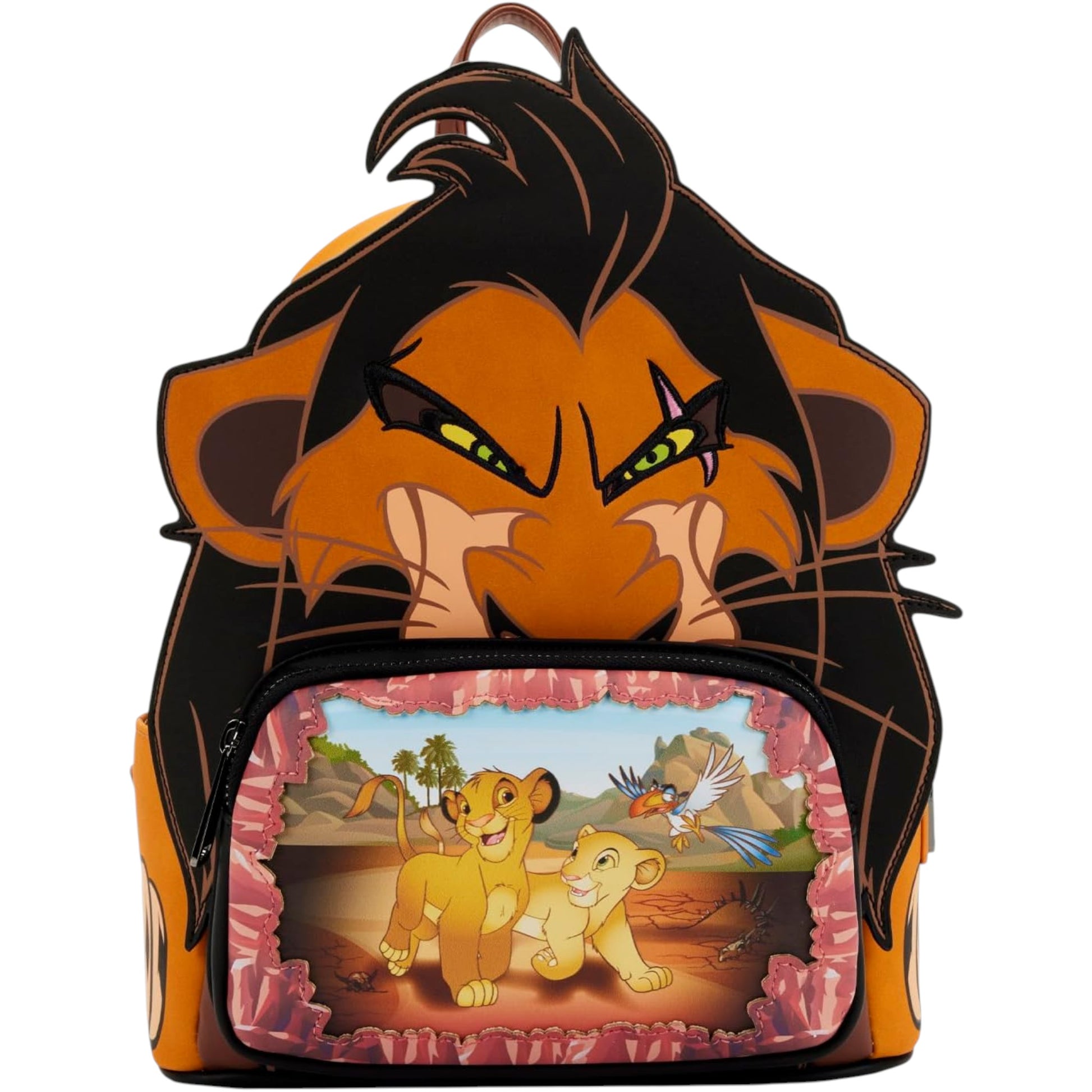 Backpack with a Scar design and a scene from 'The Lion King' on a white background