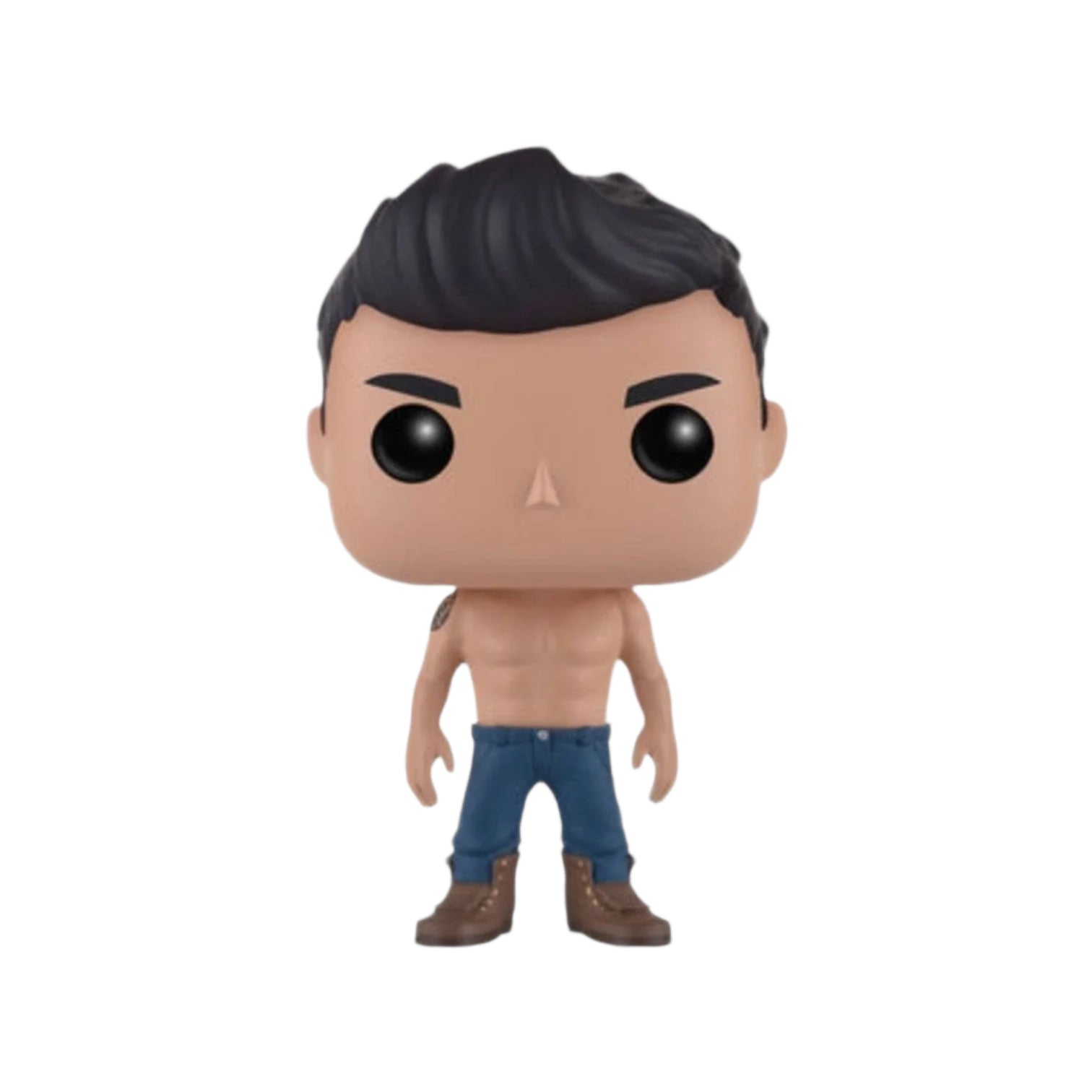 Shirtless Jacob Black with jeans and boots on a white background