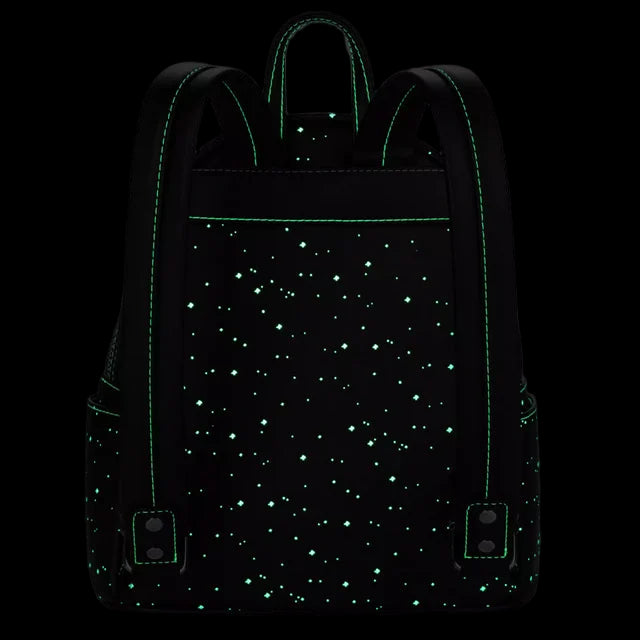 Back view of Star Wars Glow-in-the-Dark with glowing star pattern on a dark background