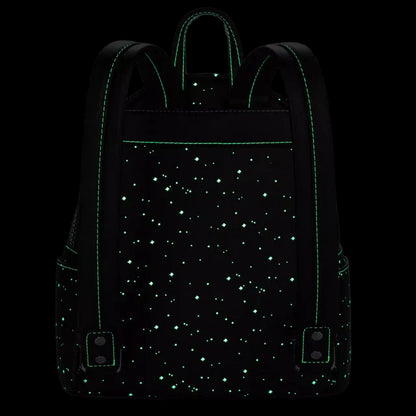 Back view of Star Wars Glow-in-the-Dark with glowing star pattern on a dark background
