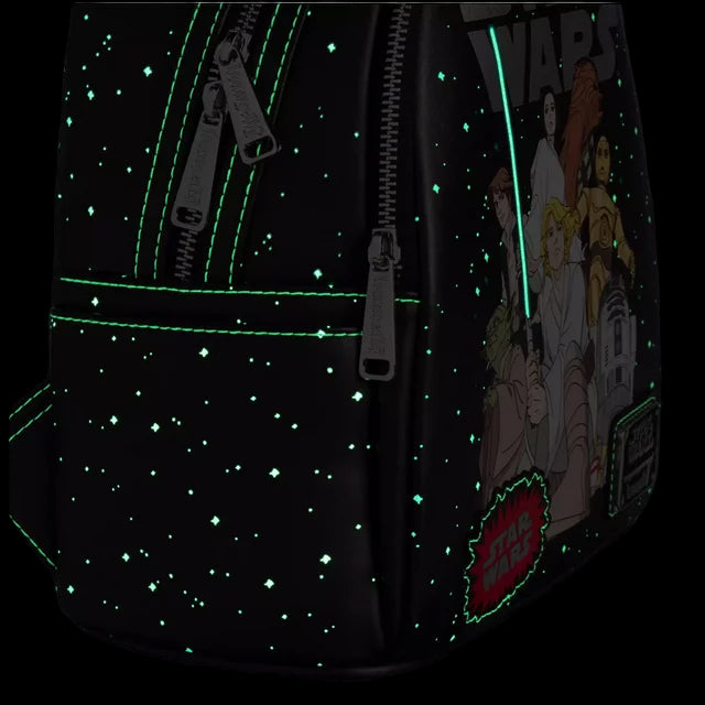 Side view Star Wars Glow-in-the-Dark with star pattern and character illustration on a dark background