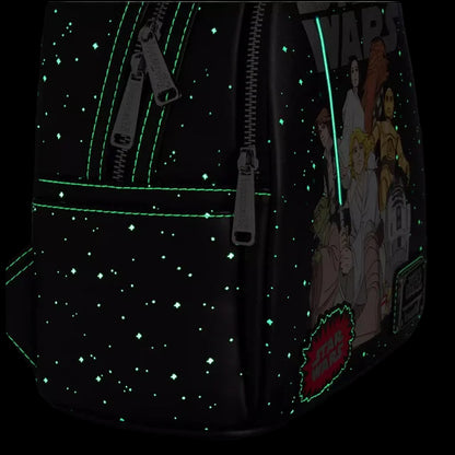 Side view Star Wars Glow-in-the-Dark with star pattern and character illustration on a dark background