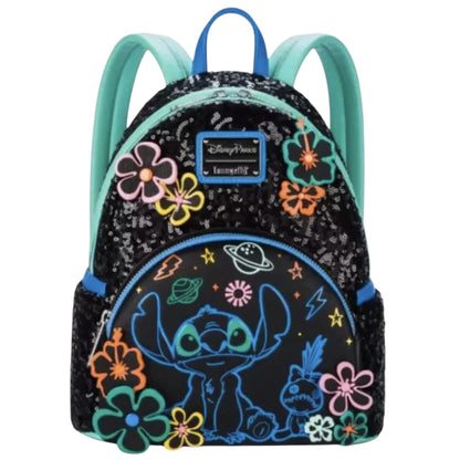 Backpack with Stitch and floral designs on a white background