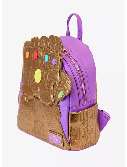 Backpack with Thanos Infinity Gauntlet design on a white background